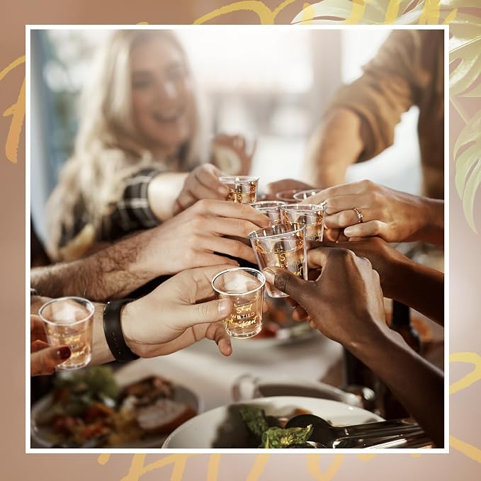 Domensi 200 Pieces Plastic Shot Clear Glasses 2 oz Take a Shot We Tied The Knot Disposable Mini Glasses Bulk Wedding Favors Cup for Weddings, Bridal Showers, Engagement Parties(Gold)