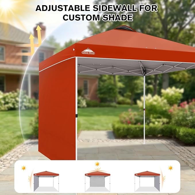 EAGLE PEAK Commercial Canopy 10x10 Pop Up Canopy Tent with 1 Sidewall, Easy Setup Heavy Duty Instant Event Shelter for Vendors & Markets, Outdoor Sun Shade, Brick Red