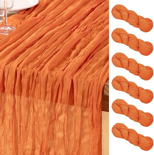 DeZerlor Orange Cheesecloth Table Runner 6 Pack Spring Easter Table Runners Boho Gauze 120 Inches Cheese Cloth Table Decor for Wedding Bridal Baby Shower Parties