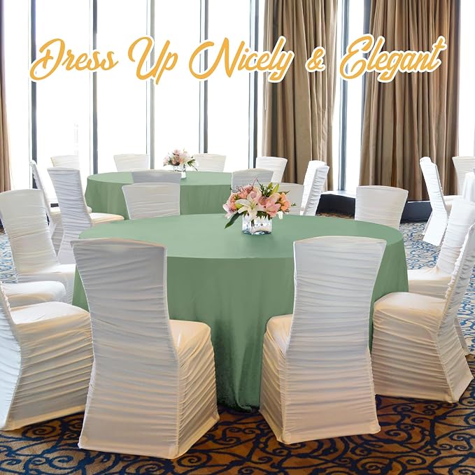 BRILLMAX 4 Pack Sage Green Round Tablecloths 108 Inch for 48” Tables - 150 GSM Polyester Fabric, Floor Length Drop, Water, Stain & Wrinkle Resistant Cloth Cover for Wedding Reception Banquet Dining