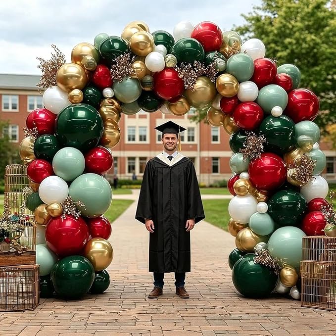 Soccer Balloon Arch Kit, Double Stuffed Dark Green Red Pearl White Gold Balloons Emerald Green Burgundy Balloon Garland for World Cup Soccers Football Sports Theme Birthday Graduation Party Decoration