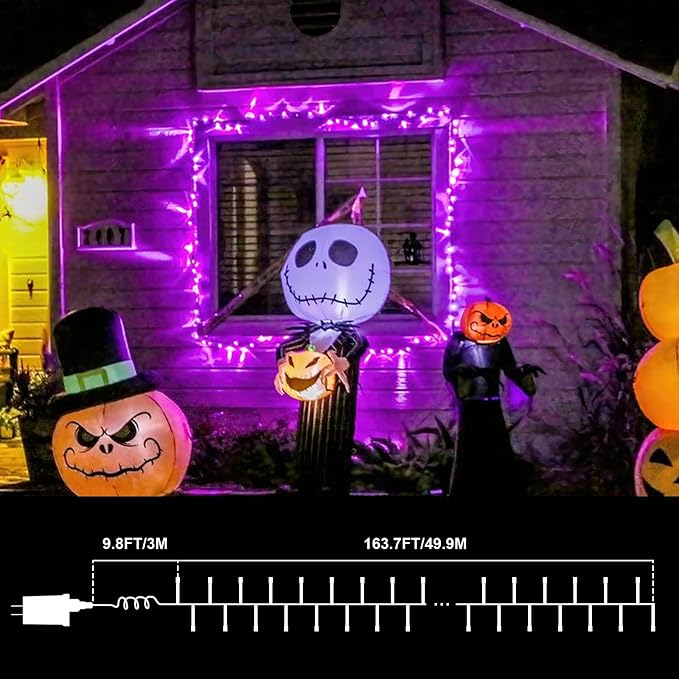 LAMPHOME 165ft Purple String Lights, 500LED Halloween Lights Plug in,16 Modes Purple Christmas Lights, Indoor Outdoor Halloween String Lights for Christmas Tree Bedroom Garden Party Xmas Decor
