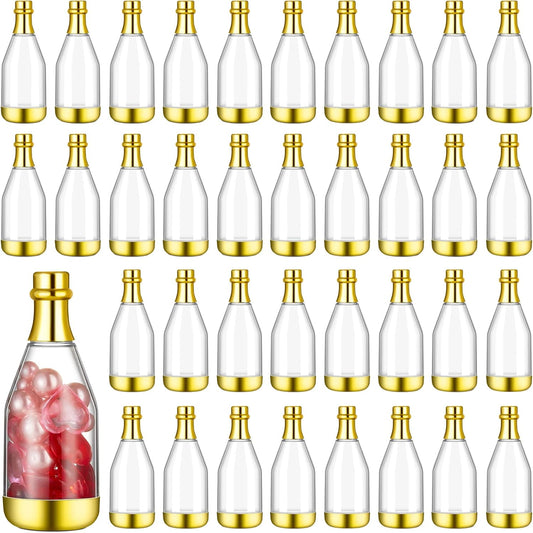 Cunhill 54 Pieces Champagne Candy Bottles Bridal Shower Favors Mini Baby Bottle for Baby Shower Bulk Small Plastic Wine Alcohol Containers for Wedding Birthday Party(Gold)