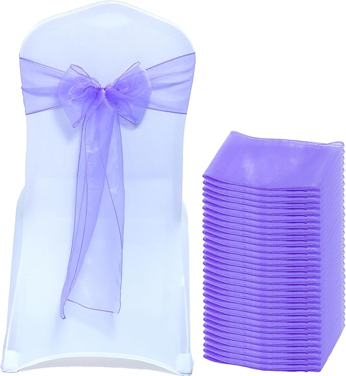 MDS® Pack of 75 Organza Chair Sashes for Wedding Decoration, Reusable Sheer Chair Bows for Banquet Chair Cover, Reception, Bridal Shower, Baby Shower, Birthday Party & Special Events - Lavander