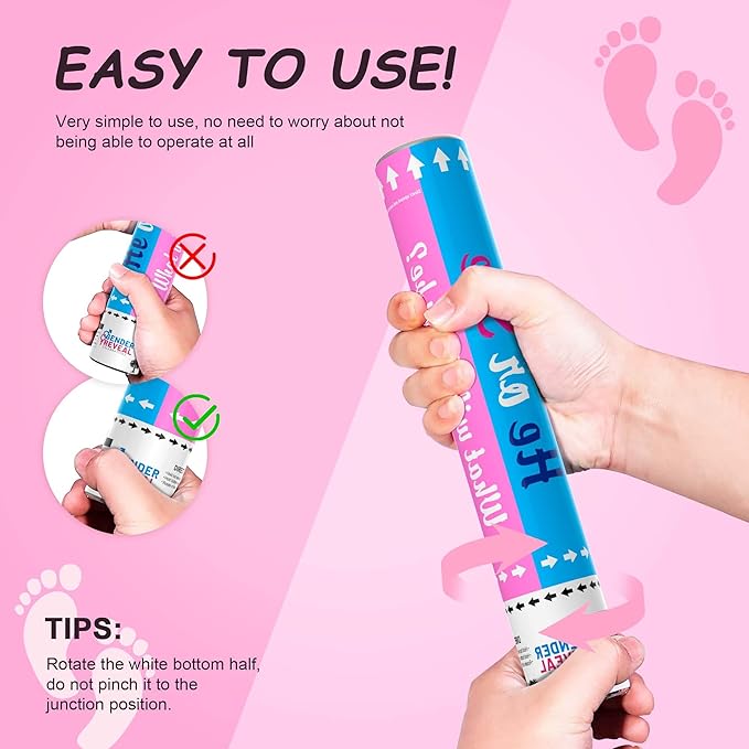 POPUPARTY 6 Pack Gender Reveal Confetti Cannon | No Powder Confetti Poppers | Ideal for Baby Girl Gender Reveal Decoration (6 Pink)