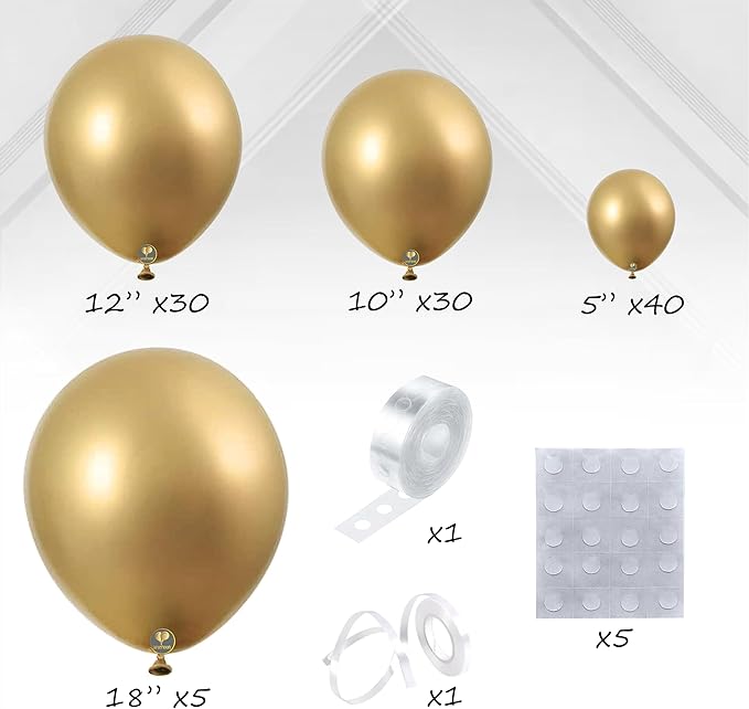 AFTERLOON® Biodegradable Balloons 112pcs Gold Different Sizes 18" 12" 10" 5" Balloon Garland Arch Kit perfect for Birthday Party, Graduation, Baby Shower, Wedding, Holiday Decoration and Anniversary