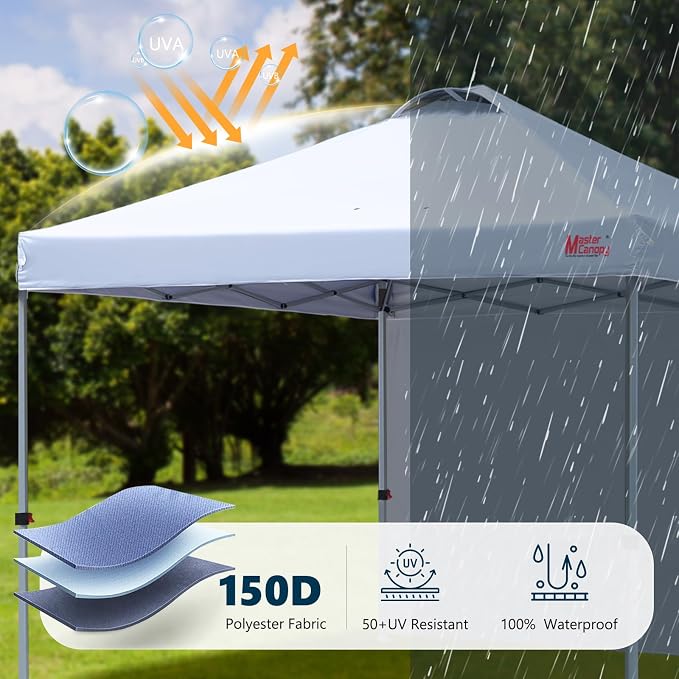 MASTERCANOPY 10x10 Pop Up Canopy Tent with 1 Sidewall, 1 Person Setup Instant Shelter, Outdoor Portable Beach Canopy, 1 Roller Bag, 4 Sandbags, 4 Ropes, 8 Stakes (10x10, White)