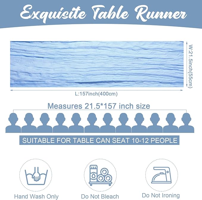 Foaincore 12 Pack Dusty Blue Cheesecloth Table Runner 13ft Boho Gauze Table Runner Rustic 157" Long Cheese Cloth Romantic for Spring Boho Wedding Bridal Baby Shower Arbor Decor