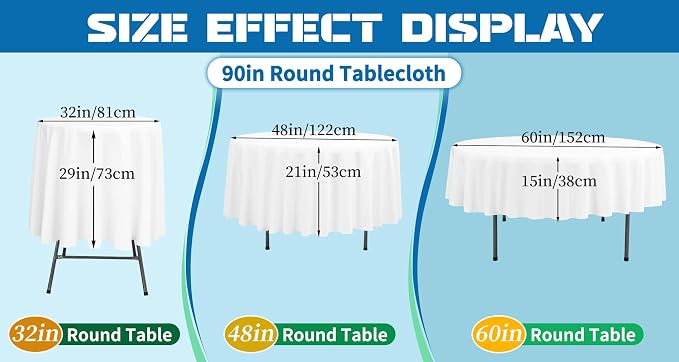 Fani 10 Pack 90 Inch White Round Polyester Tablecloths, Stain & Wrinkle Resistant, Perfect for 5ft to 6ft Round Tables