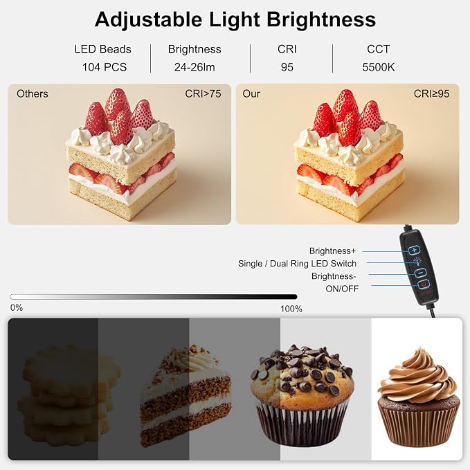 PULUZ 10x10 inch Mini Photo Studio Light Box, Portable Folding Photography Light Tent Kit with CRI >95 104pcs LED Dimmable Light & 6 Sheets of 12 Colors Backgrounds for Small Size Products