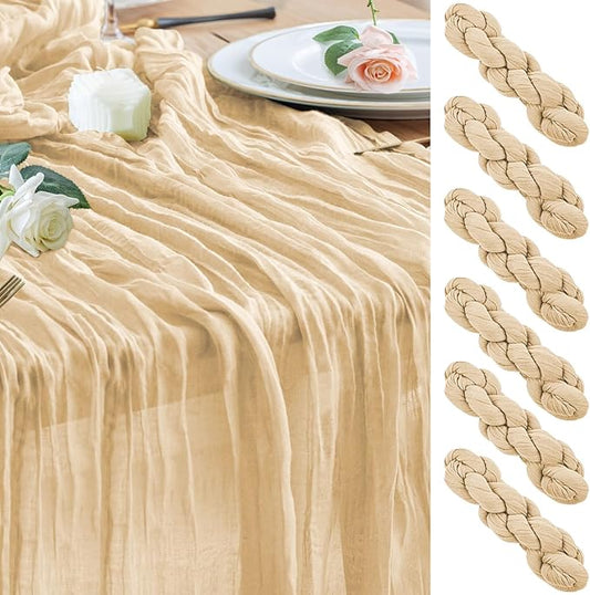 Wokceer Cheesecloth Table Runner 6Pack 10FT Sand Christmas Gauze Cheese Cloth Table Runner for Party Long Rustic Sheer Table Runners for Baby Bridal Shower Wedding Easter Table Decor