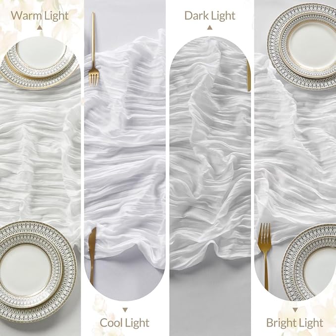 6 Pack White Cheesecloth Table Runner 35"×120" Gauze Fabric Table Runner Rustic Sheer Runner for Wedding Birthday Baby Shower Party Table Decoration White 6 Pack