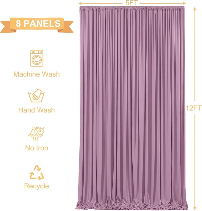 8 Panels Dusty Pink Backdrop Curtains for Wedding Party Wrinkle Free Backdrops Curtain Drapes Fabric Decorations Photo Back Drop Cloth for Baby Shower Photography Stage Reception 40ft(W) x 12ft(H)