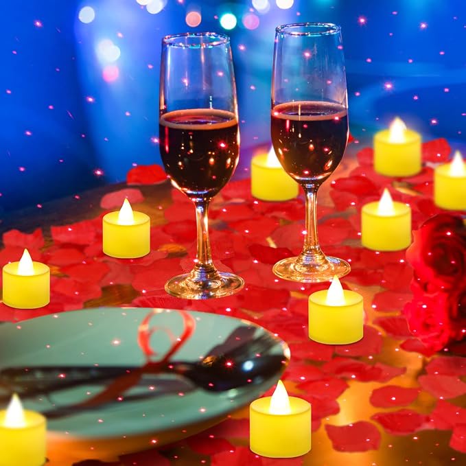 Hanaive 8000 Pcs Artificial Rose Petals with 120 Pcs Flameless LED Tea Light Candles Set Romantic Special Night Decorations for Proposal Anniversary Wedding Party Decor(Classic Color)