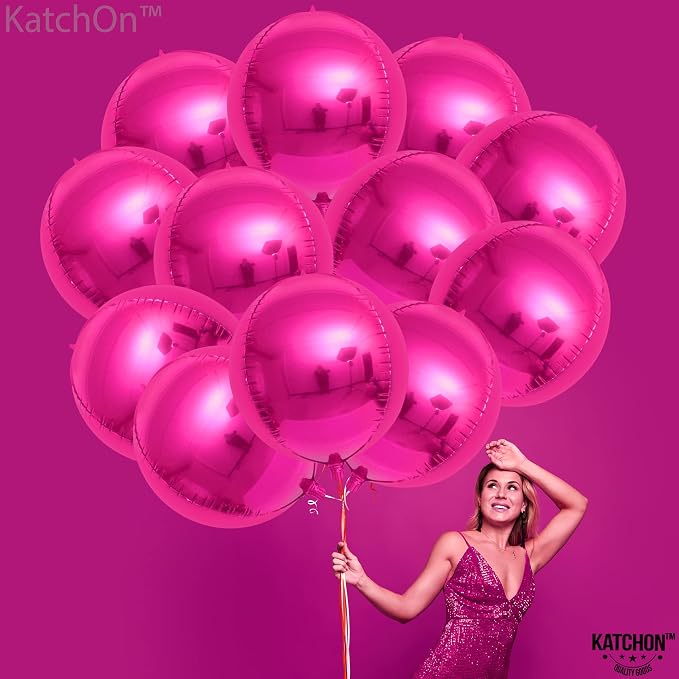 KatchOn, Large, Hot Pink Balloons - 22 Inch, Pack 12 | Pink Foil Balloons, Hot Pink Balloon for Wedding Engagement Bridal Bachelorette Tropical Party Decorations | Gender Reveal Decor | Pink Birthday