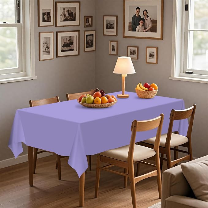 54IN X 320FT Plastic Table Cover Roll with Cutter Box, Cut to Size Plastic Table Cloths for Parties, Birthday, Disposable Tablecloth Roll for All Shape Tables (Light Purple, 54 Inch X 320 Feet)