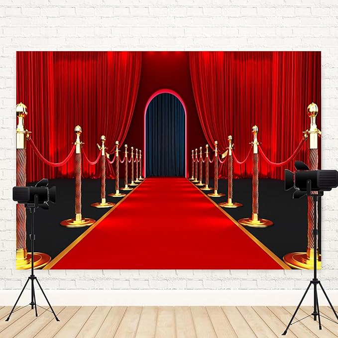 12x8ft Red Carpet Backdrop Red Curtain VIP Photography Background Arch Door Movie Night Activity Catwalks Stage Banner Decorations Baby Shower Kids Birthday Parties Wedding Photo Booth Prop