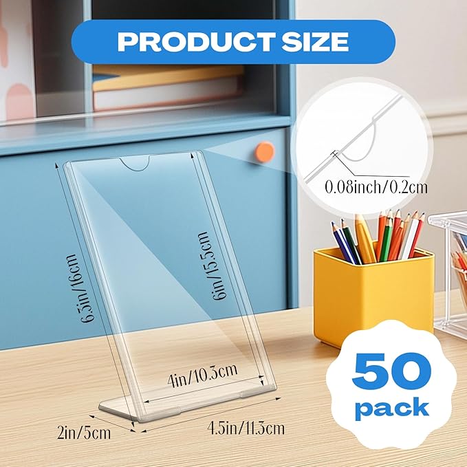 Maitys 50 Pack 4x6 Acrylic Picture Frame Bulk Vertical Clear Plastic Photo Frames Self Standing Brochure Holders Price Display Signs L-shape Plastic Frames for Wedding, Restaurant, Office, Desktop