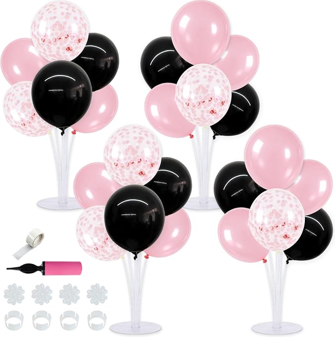TONIFUL 4 Set Black Pink Balloon Centerpieces for Table,Balloon Stand Kit for Party Decor Sweet 16 18 21st 30 40 50 60 70th Birthday Decorations Anniversary Bridal Shower Graduation Decorations 2026