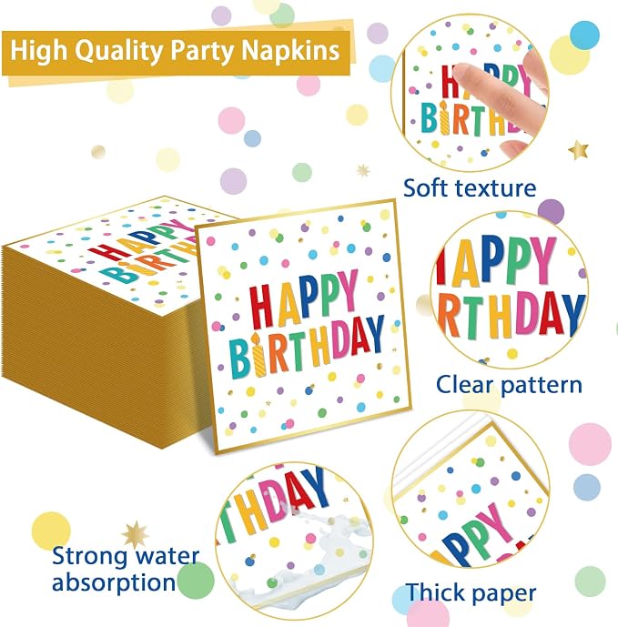 96PCS Polka Dot Plates Tableware Set Supplies Happy Birthday Cake Dessert Scalloped Paper Plates Napkins Tableware Set Polka Dot Theme Colorful Birthday Plate Dinnerware Decoration for 24 Guests