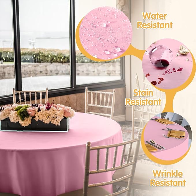BRILLMAX 6 Pack Pink Round Tablecloths 70 Inch for 30“-48” Tables - 150 GSM Polyester Fabric, Standard Drop, Water, Stain & Wrinkle Resistant Cloth Cover for Wedding Reception Banquet Dining Party