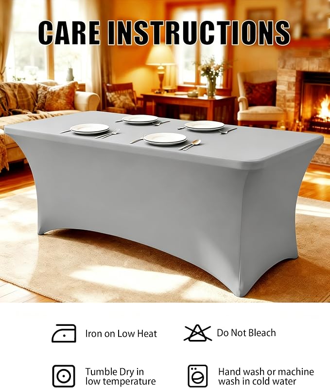 6FT Light Grey Table Cloth - 2 Pack Fitted Stretch Rectangle Spandex Tablecloth, Washable Table Cover for Party, Picnic, Wedding, Banquet, Birthday and Festival(30" x 72")