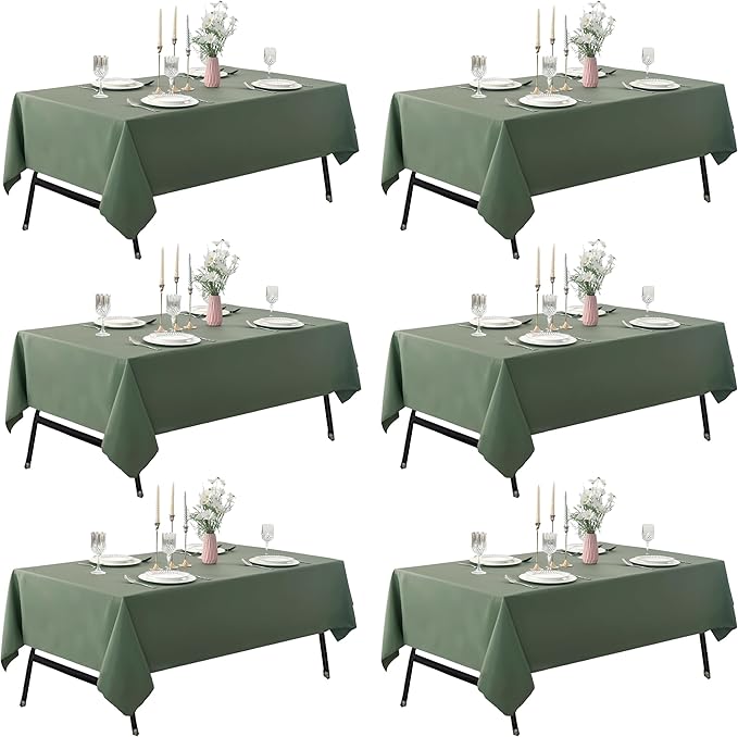 6-Pack 60x120 inch Sage Green Table Cloths, Solid Stain and Wrinkle Resistant Oblong Tablecloth, Premium Plain Weave Polyester Fabric Rectangle Table Linen Covers for Hotel, Wedding