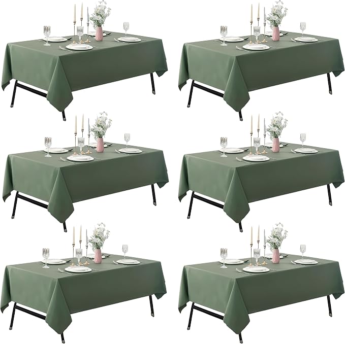 6-Pack 60x60 inch Sage Green Table Cloths, Solid Stain and Wrinkle Resistant Tablecloth, Premium Plain Weave Polyester Fabric Rectangle Table Linen Covers for Hotel, Banquet