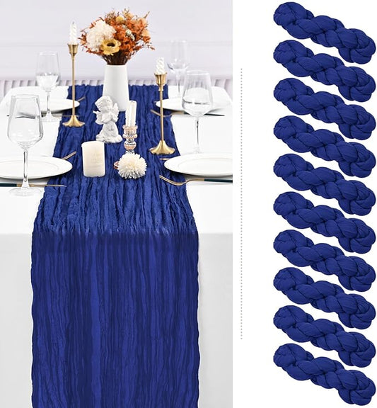 10 Pack Royal Blue Cheesecloth Table Runner Gauze Table Runner 10FT Long Semi-Sheer Table Runner Boho or Rustic Wedding Table Decor for Wedding Decor Arch Draping Bridal Shower Holiday Party