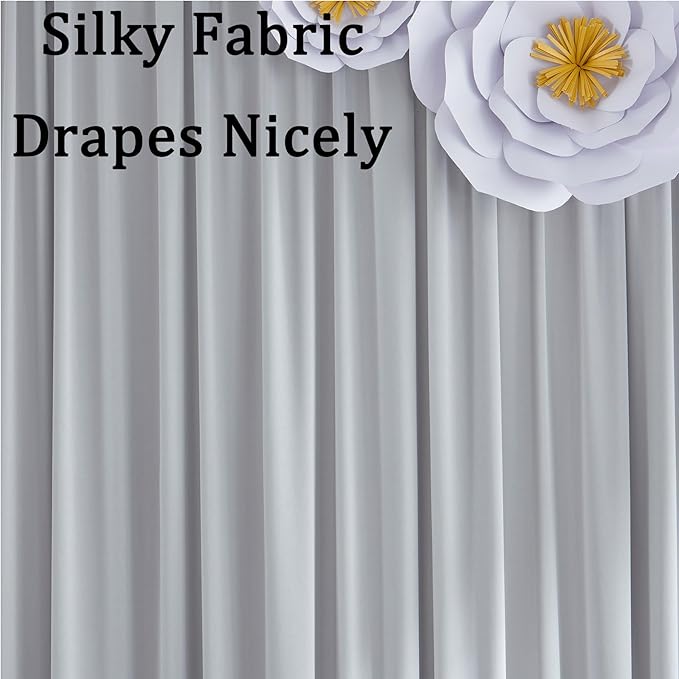 40ft x 10ft Wrinkle Free Silver Backdrop Curtains for Parties, 8 Panels 5x10ft Thick Fabric Silver Backdrop Drapes for Wedding Party Background Birthday Decoration