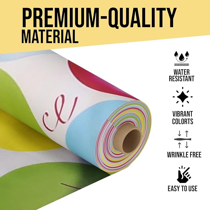 Party Solids 66% Thicker Premium Balloon Print Plastic Table Cover Roll 40" X 300' Table Cloth Plastic Cover Roll Quality Thick Banquet Rolls Disposable Tablecloth Rolls Strong American Based Company