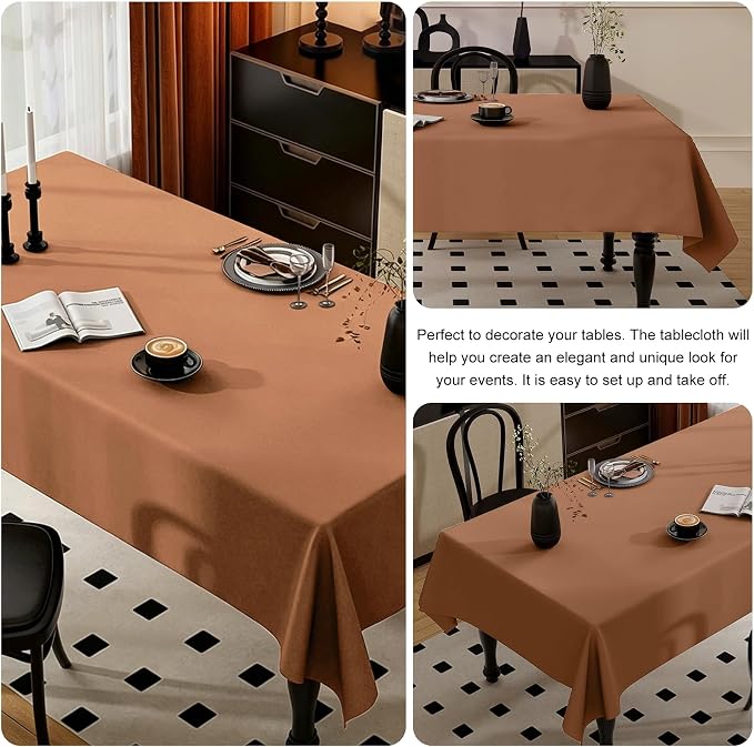 4 Pack Rectangle Tablecloth for 6 Foot Tables Washable Polyester Table Cover for Wedding Dining Table Parties Banquet (4, Brown, 60inch x 102inch)