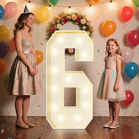 4FT Marquee Numbers 6 Sign,Large Light Up Numbers Party Decoration - Hook and Loop Fastener,No Tools Easy Setup, Corrugated Plastic for Birthdays Weddings Baby Anniversaries(Numbers 6)