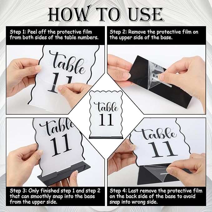 Black and White Wave Acrylic Table Number 1-20 with 20Pcs Stands, 5"x7" Table Centerpiece Decor for Indoor Outdoor Birthday Baby Shower Wedding Bridal Shower Anniversary Party Reception