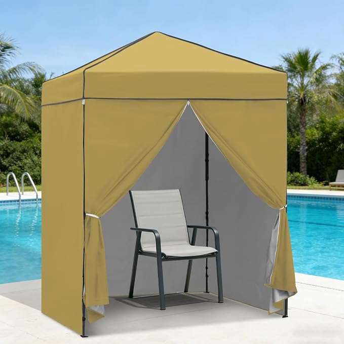 6x4 Pop Up Canopy Tent with Four Wall Panels, Instant Portable Beach Canopy, Outdoor Tent with Carry Bag for Camping, Sports, Tailgating, Events, Beige