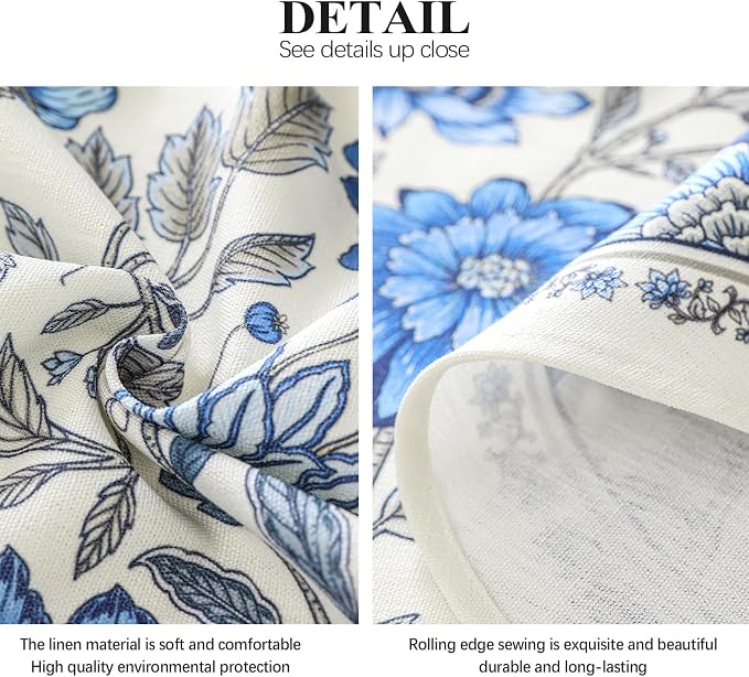 ISAENNE Designer French Linen Rectangular Tablecloth,79"x55"-Blanch | Chinoiserie Vintage Elegant Table Cloth Rectangle Table,Blue Floral Pattern,Beautiful,Dining Room,Kitchen,Thanksgiving