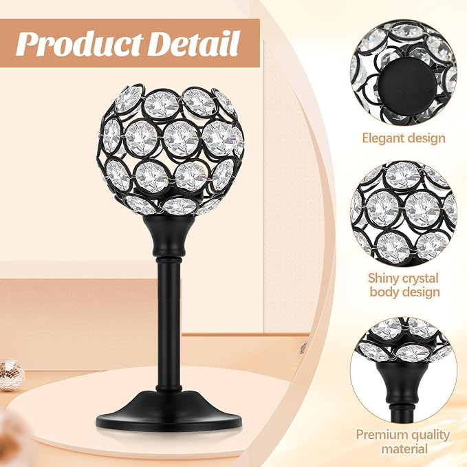 Qunclay 18 Pieces Crystal Candle Holders Bulk Candle Stick Holder Centerpieces for Table Wedding Centerpieces Crystal Decorative Tealight Dining Table Decor for Party(Black)