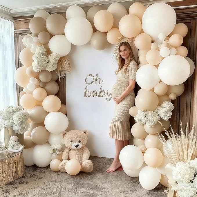 White Balloon Arch Double Stuffed White Sand Cream Beige Balloon Garland Kit Blush Nude Balloons for Neutral Baby Shower Gender Reveal Bridal Birthday Wedding Engagement Baptism Party Decorations