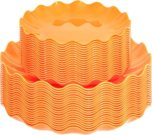 LIYH 50 Pcs Orange Scalloped Heavy Duty Reusable Unbreakable Plastic Plates for Party, Dishwasher Safe BPA Free (25 Guests) - 10 Inch Dinner Plate and 7.5 Inch Dessert Plates