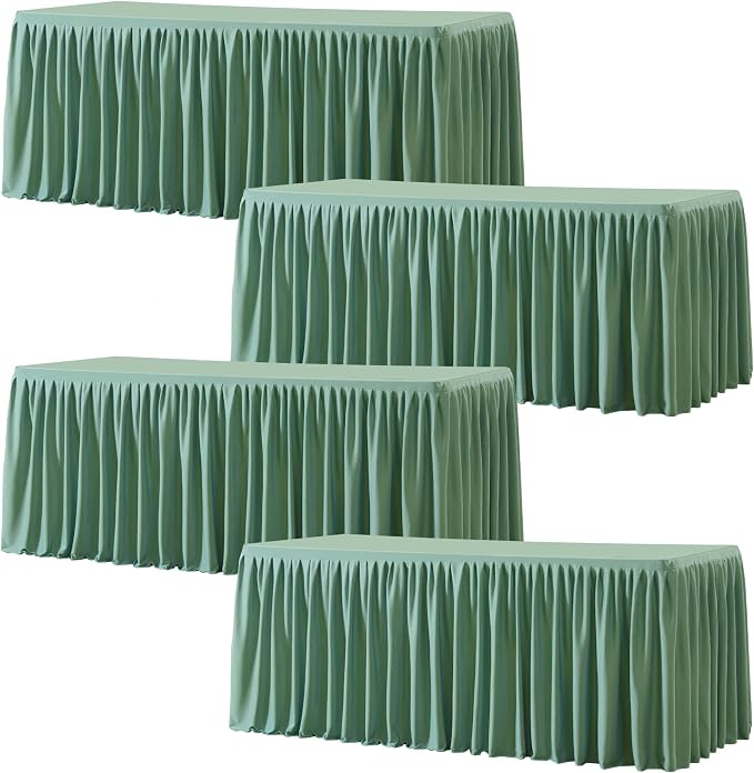Wish Care 4 Pack Sage Green Rectangle Table Clothes for 6 Foot Tables, Polyester Fitted Tablecloths 6ft Stretch Table Cover for Wedding, Birthday, Parties, Trade Show, Craft Show
