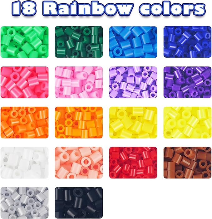 FUNZBO 12000 5mm Fuse Beads Kit - 18 Colors Individual Pack, Homeschool Arts and Crafts Supplies for Kids, Toys Set, Art Decorations for Room, Toys Gifts for Girls and Boys Age 5+