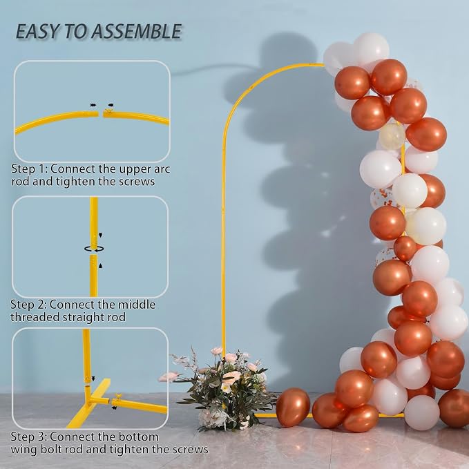Vincidern 7.2ft Balloon Arch Backdrop Stand, Wedding Arch for Birthday Party, Baby Showers, Wedding Ceremony Graduation, Event Backdrop Decorations Metal Arch Frame Gold