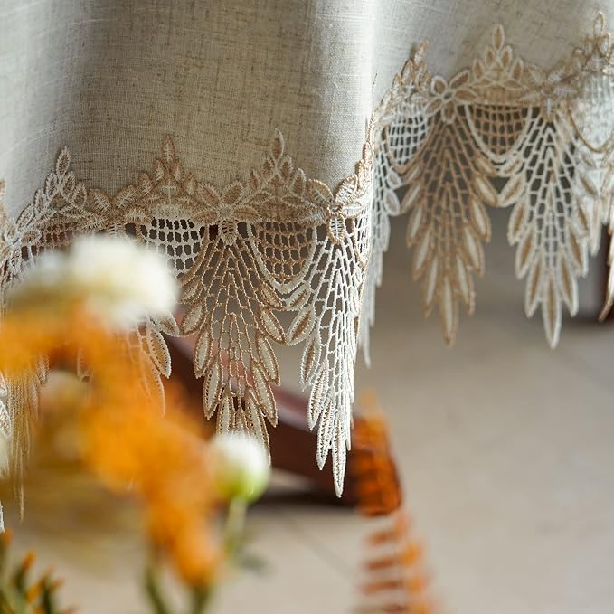 ARTABLE Lace Table Cloth Linen Grey Rustic Farmhouse Elegant Tablecloth Coffee Table Cover for Kitchen Home Dining (Stone Grey, 60 Inch Round)