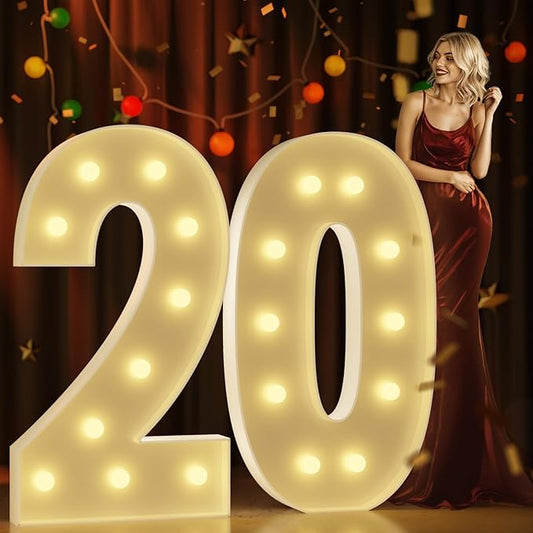 Marquee Numbers 4 Feet Tall Large Light Up Numbers 20th Birthday Decorations Big Yellow Light Outdoor Anniversary Decorations Balloon Arch Kit Party Backdrop 20