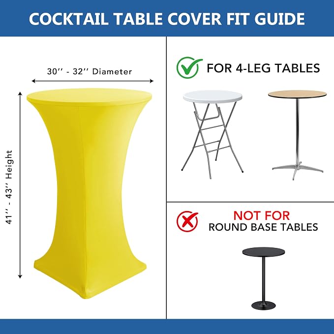 Cocktail Table Covers-Spandex Round High Top Table Cloths 6 Pack 32x43 Inch-Yellow Stretch Fitted Bar Tall Tablecloth for Pub Bistro Highboy Event Banquet Height Folding Satnding Tables