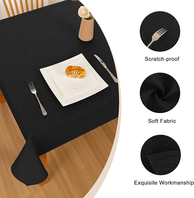 Hiasan 2 Pack Faux Linen Square Tablecloth - Wrinkle and Stain Resistant Washable Table Cloth for Kitchen Dining Room Holiday Table Cover for Party Dinner, Black, 54 x 54 Inch