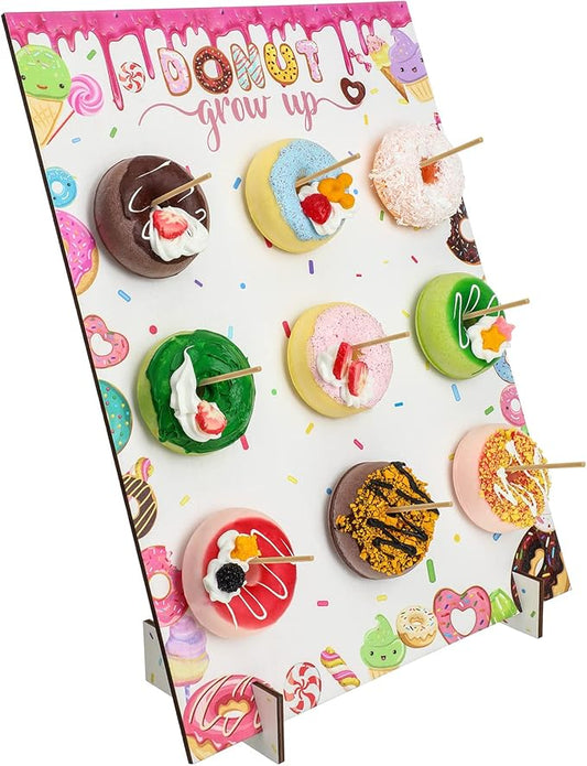 Marsui Doughnut Party Decoration Stand, Reusable Wooden Donut Bagel Holder for Dessert Food Buffet Display, Candy Donuts Table Rack for Wedding Kids Birthday Baby Shower Party Supplies
