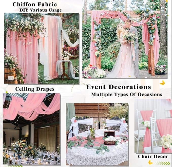 DUOBAO 59" Wide Light Pink Chiffon Fabric - 5 Yards Semi-Sheer for Wedding Dresses, Backdrops, Curtains & Tablecloths (Premium Quality)
