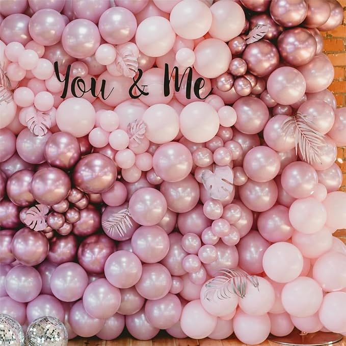 Pearl Pink Double Stuffed Balloons Different Size 115Pcs 5/10/12/18 Inch Pearl Light Pink Balloons Garland kit for Birde to be Wedding Engagement Bridal Shower Birthday Baby Shower Party