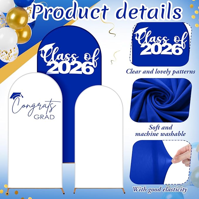 Foilswirl 2026 Graduation Decorations Class of 2026 Arch Backdrop Cover (4/5/6ft) Balloon Arch Cover Spandex Backdrop Blue White Golden Balloons for Graduation Season Class Party Decor